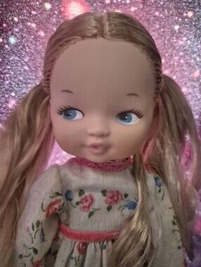Vintage Italian Doll Blonde Pigtails Soft Body Floral Dress Cottagecore
